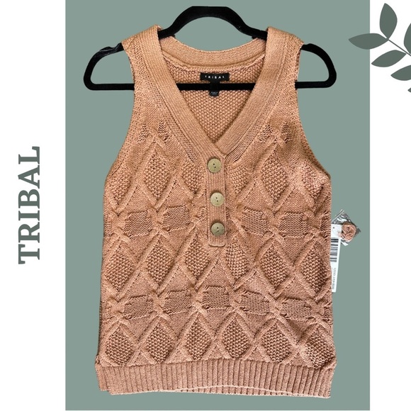 Tribal Sleeveless Racer Back Sweater Button Detail Color Clay (light salmon) - Picture 2 of 6